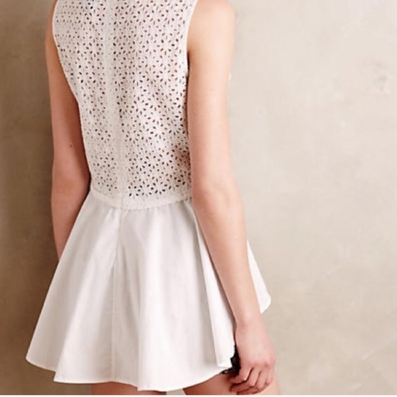 Anthropologie Eyelet Hi Low Empire Waist Blouse by HD in Paris White Size M - Picture 2 of 4